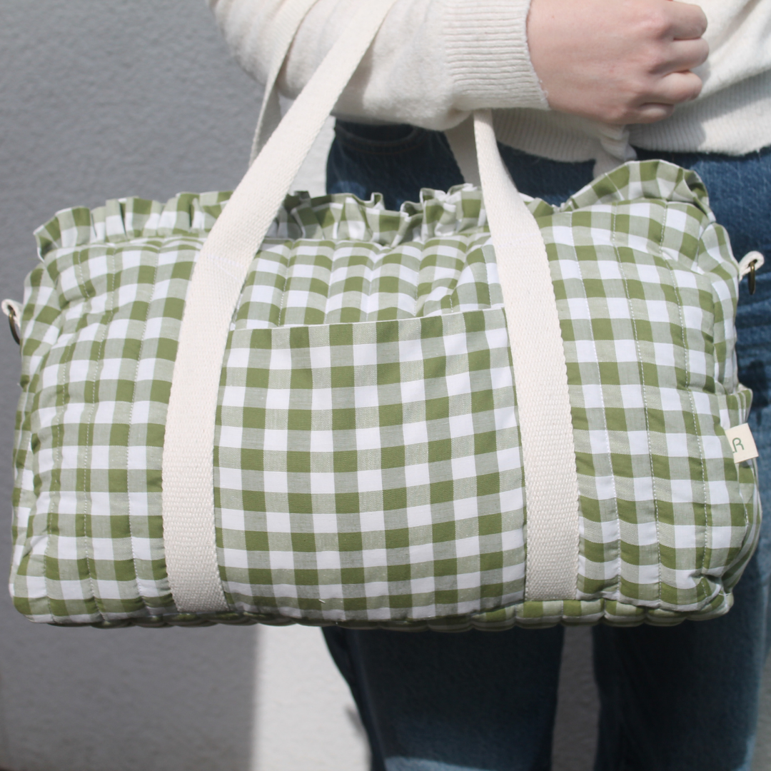 Handmade Ruffle Green Gingham Weekender Bag