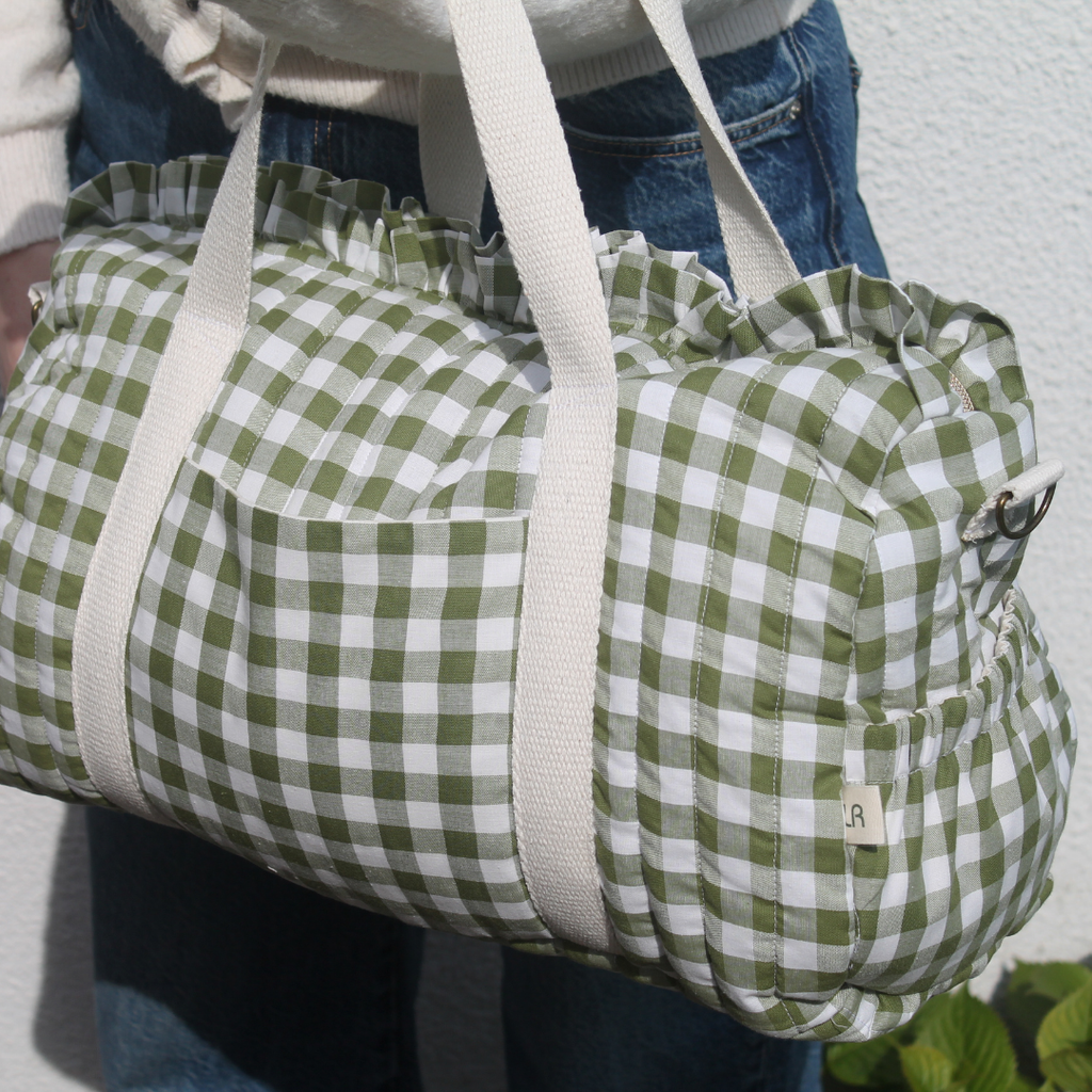 Handmade Ruffle Green Gingham Weekender Bag