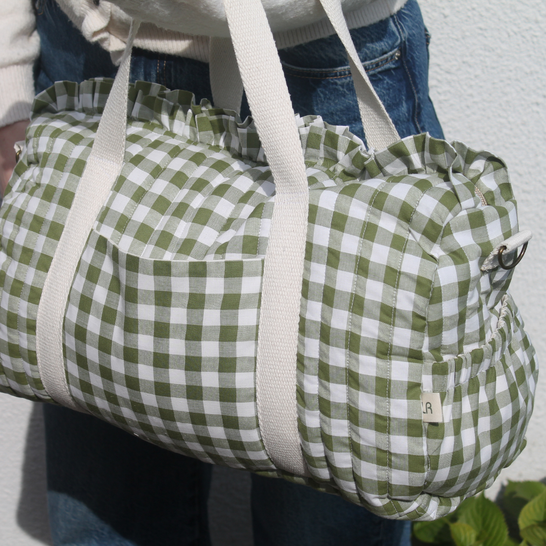 Handmade Ruffle Green Gingham Weekender Bag