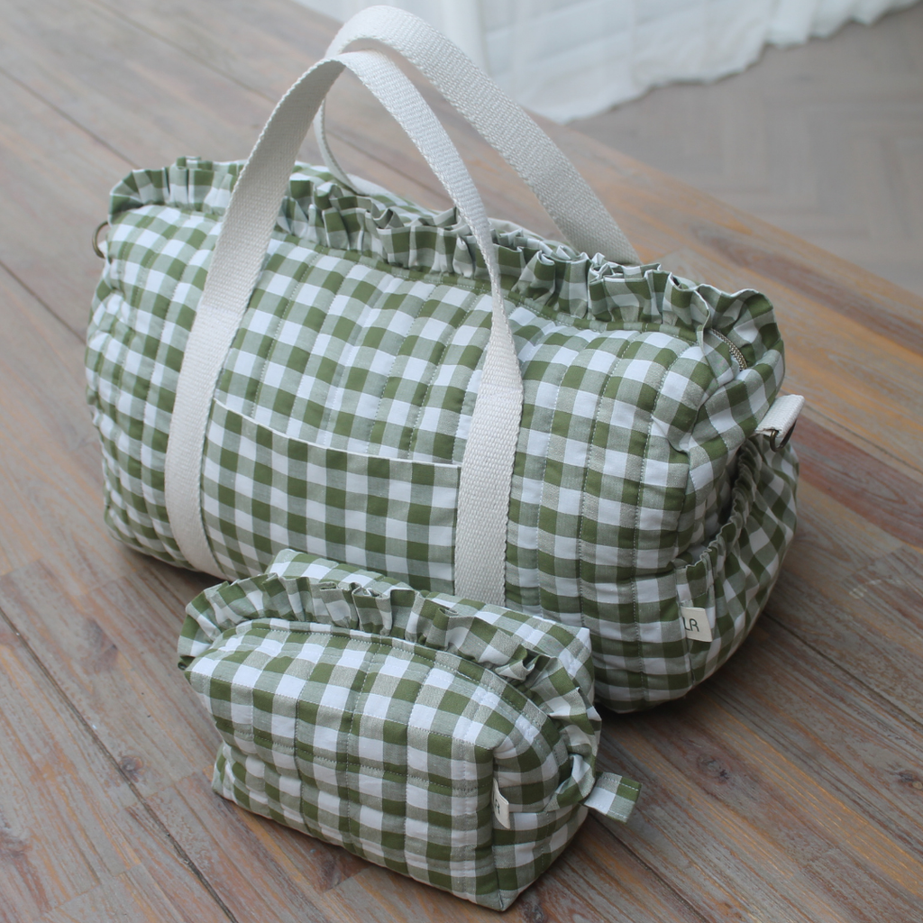 Handmade Ruffle Green Gingham Weekender Bag
