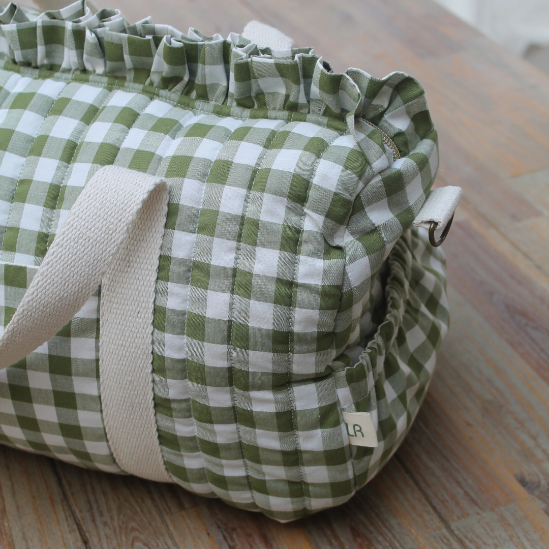 Handmade Ruffle Green Gingham Weekender Bag