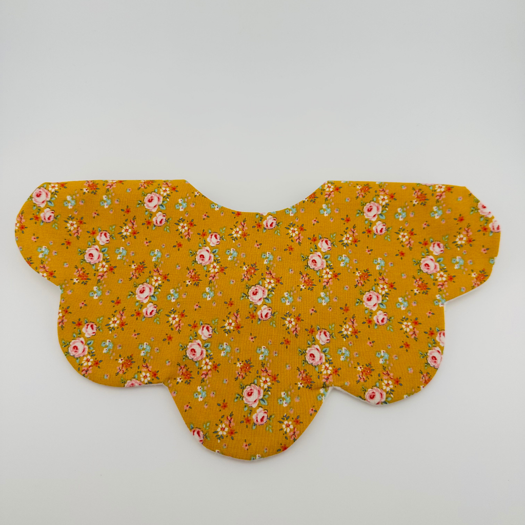 Scalloped Baby Bib – Mustard Floral Print