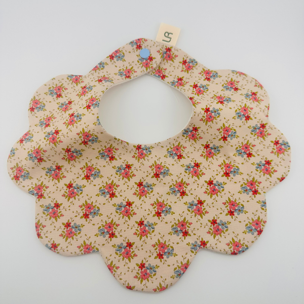 Scalloped Beige and Floral Baby Bib