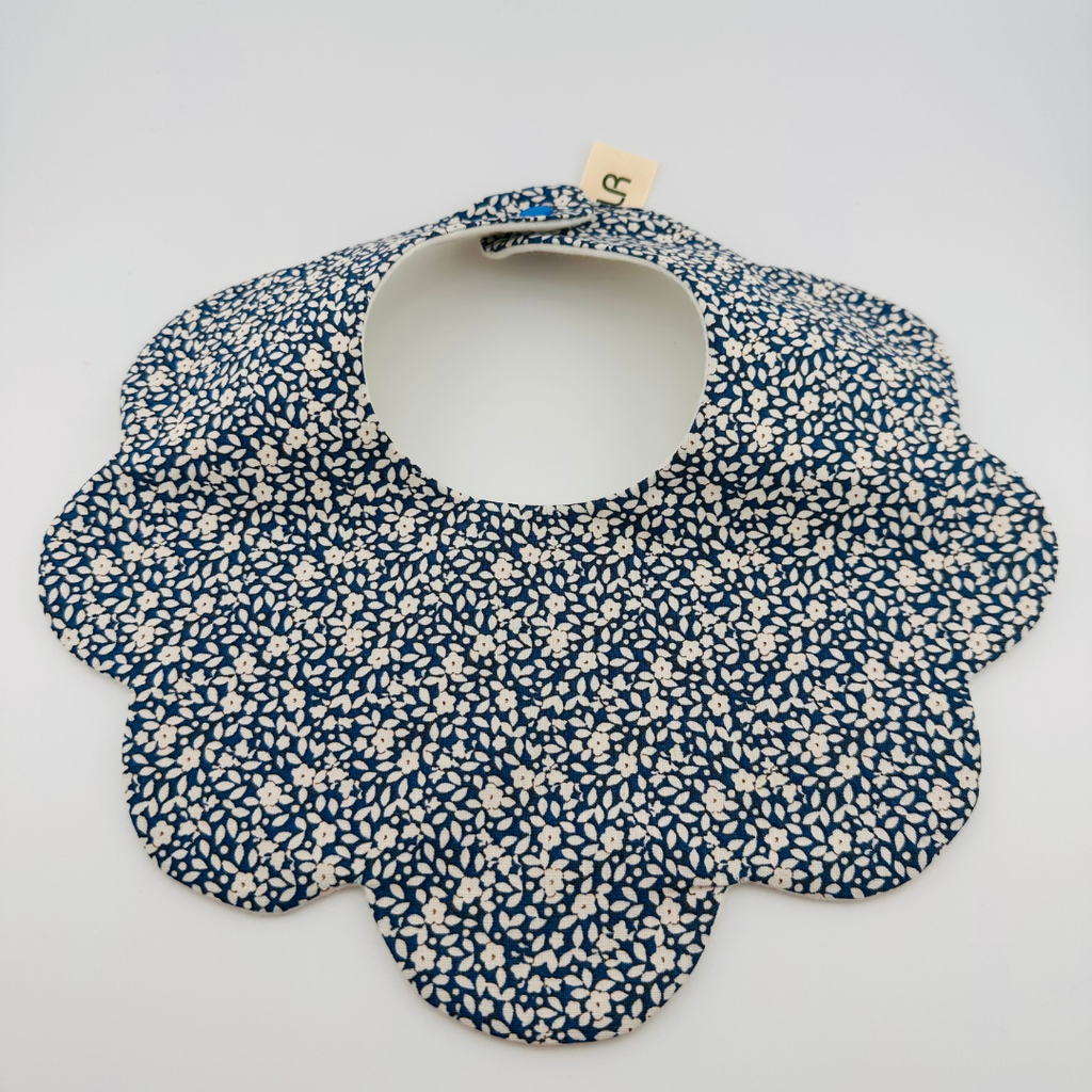 Scalloped Baby Bib – Blue Floral Print
