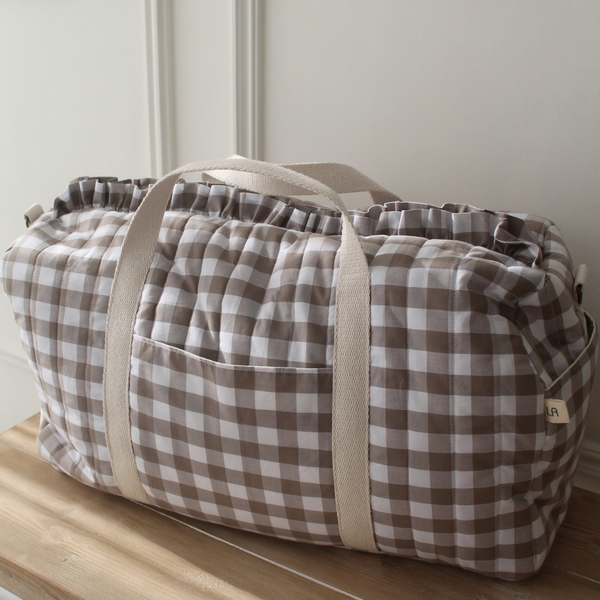 Handmade Ruffle Beige Gingham XL Weekender Bag