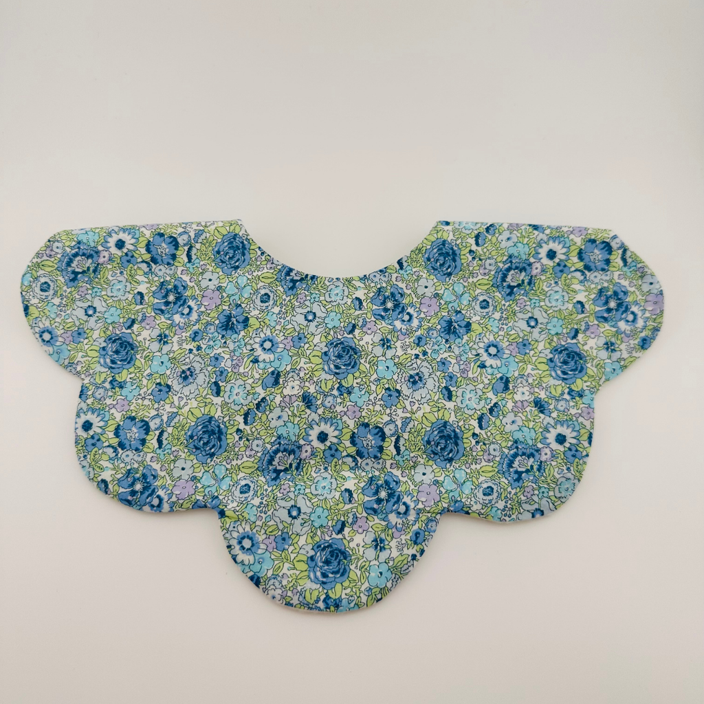 Scalloped Baby Bib – Blue Liberty Print