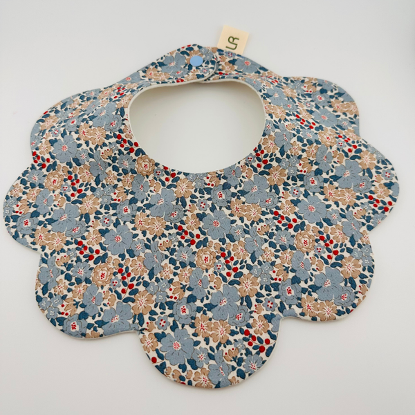 Scalloped Baby Bib – Blue Floral Print
