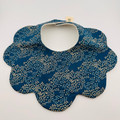 Scalloped Baby Bib – Blue and Beige Print