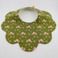 Scalloped Baby Bib – Green and Pink Floral Print