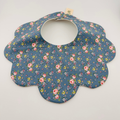 Scalloped Baby Bib – Blue and Pink Rose Print