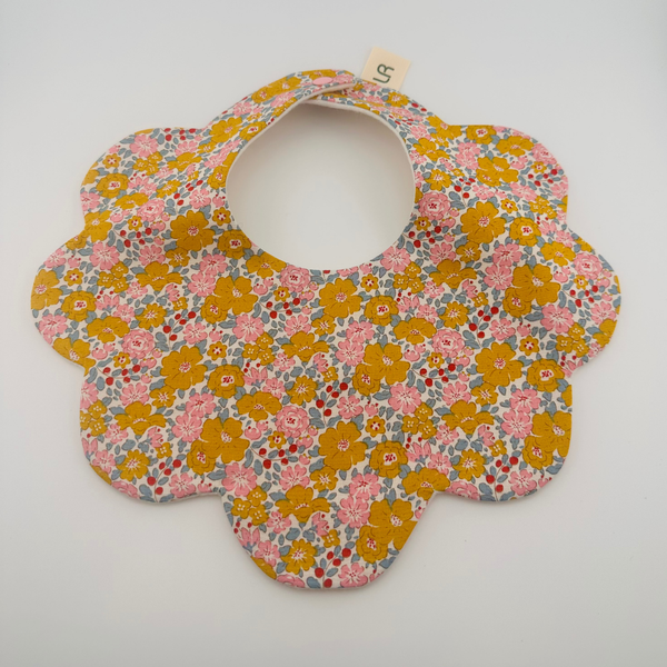 Scalloped Baby Bib – Yellow, Pink and Blue Floral