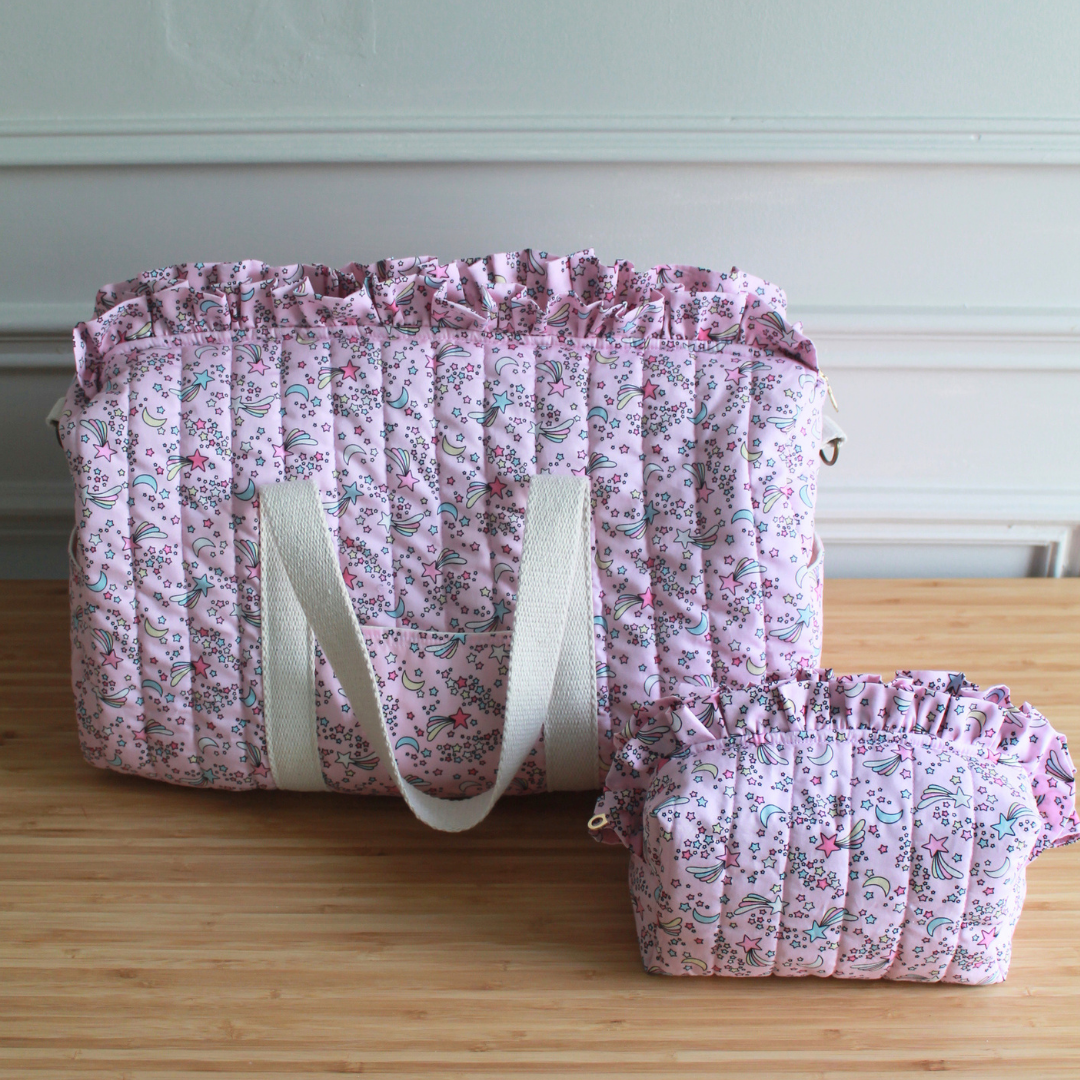 Handmade Ruffle Cosmetic Pouch Shooting Stars