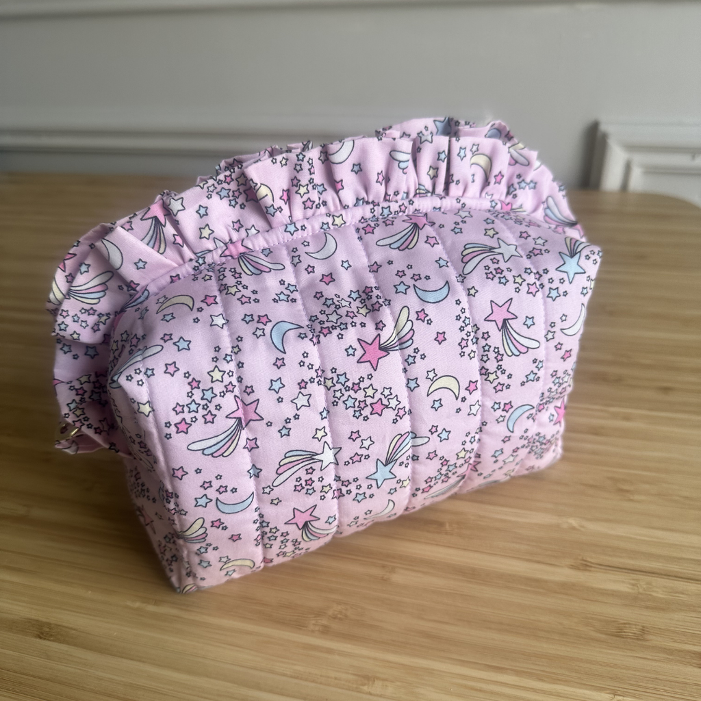 Handmade Ruffle Cosmetic Pouch Shooting Stars
