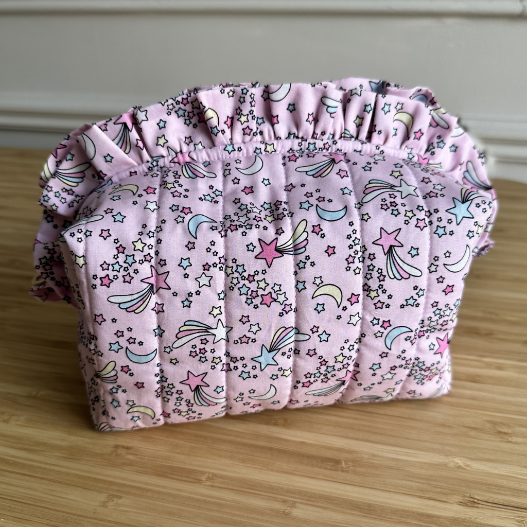 Handmade Ruffle Cosmetic Pouch Shooting Stars